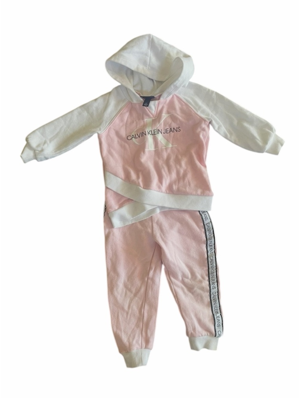 Calvin Klein Jeans girls Pink & White Hooded Jog Set